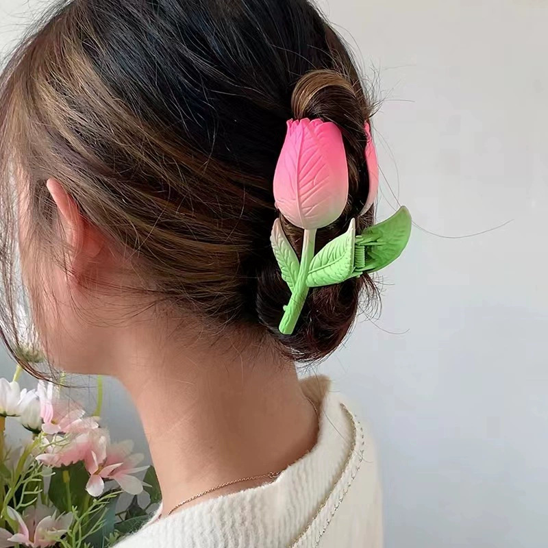 Korean Dongdaemun minimalist tulip hair clip mesh hairpin fresh and cute shark clip head accessory