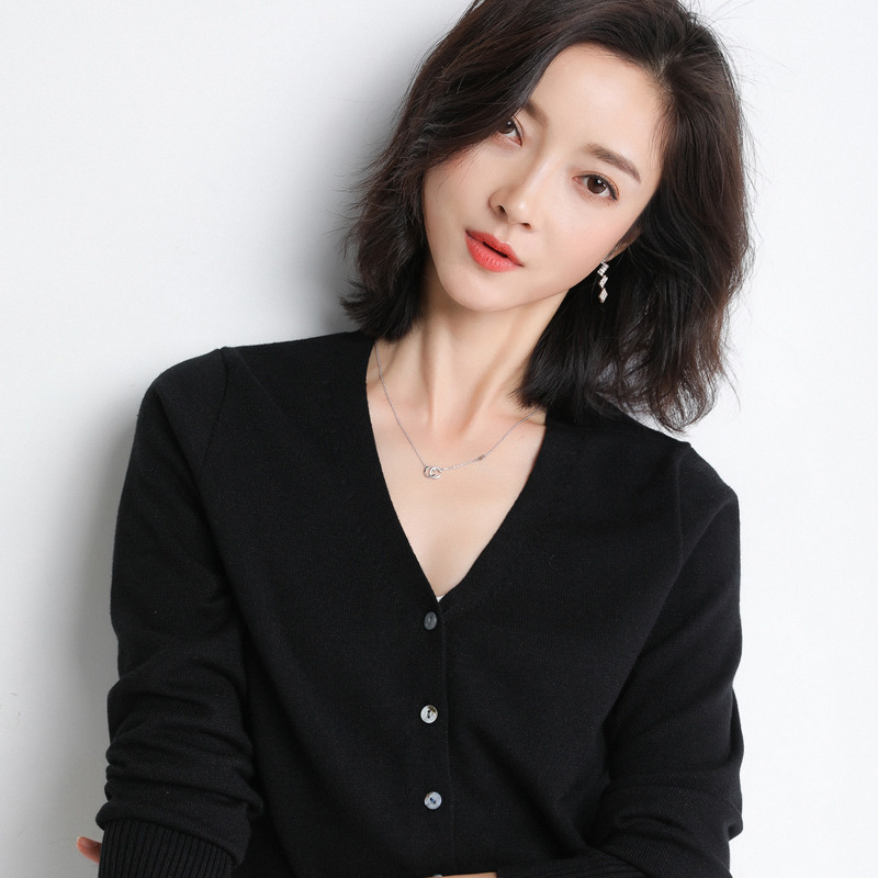 Women's Spring and Autumn Knitted Cardigan, V-neck, Thin, Short, Solid Color, Outerwear, Base Layer, Long Sleeve, Versatile Jacket, Sweater