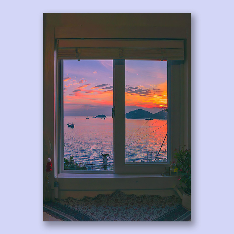 Absolutely gorgeous! Warm purple seascape sunset painting, style A, artistic wall/desktop decoration on canvas.
