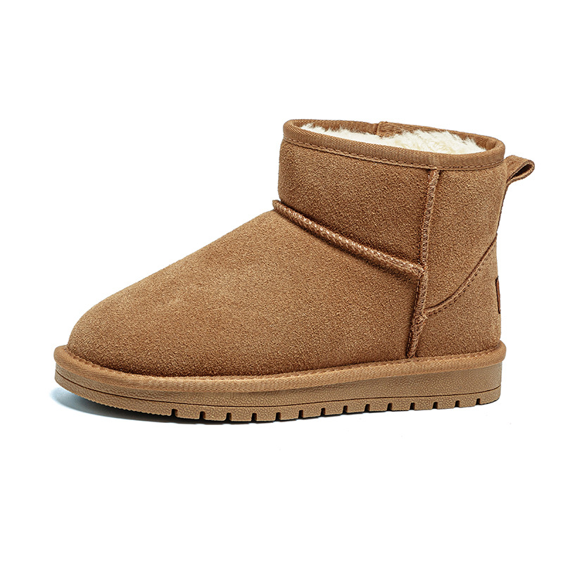 Winter new style snowshoes, flat short leg, Northeast cotton shoes for men, with added fleece, thickened waterproof and warm leather snow boots for women