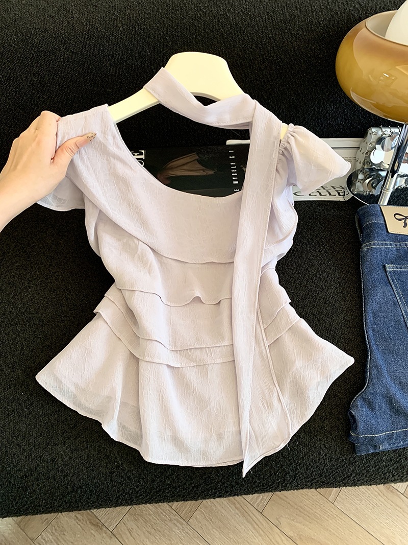 A real photo of the new 2026 summer collection, featuring a ribbon cake shirt, a sweet and gentle woman with flying sleeves, a doll blouse and a tank top