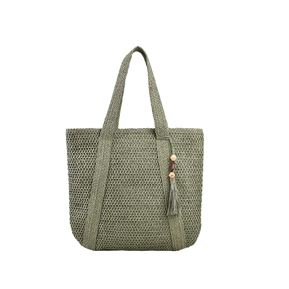 Cross-border fashion straw woven bag, handmade woven bag, large capacity shoulder tote bag, beach vacation bag for women.