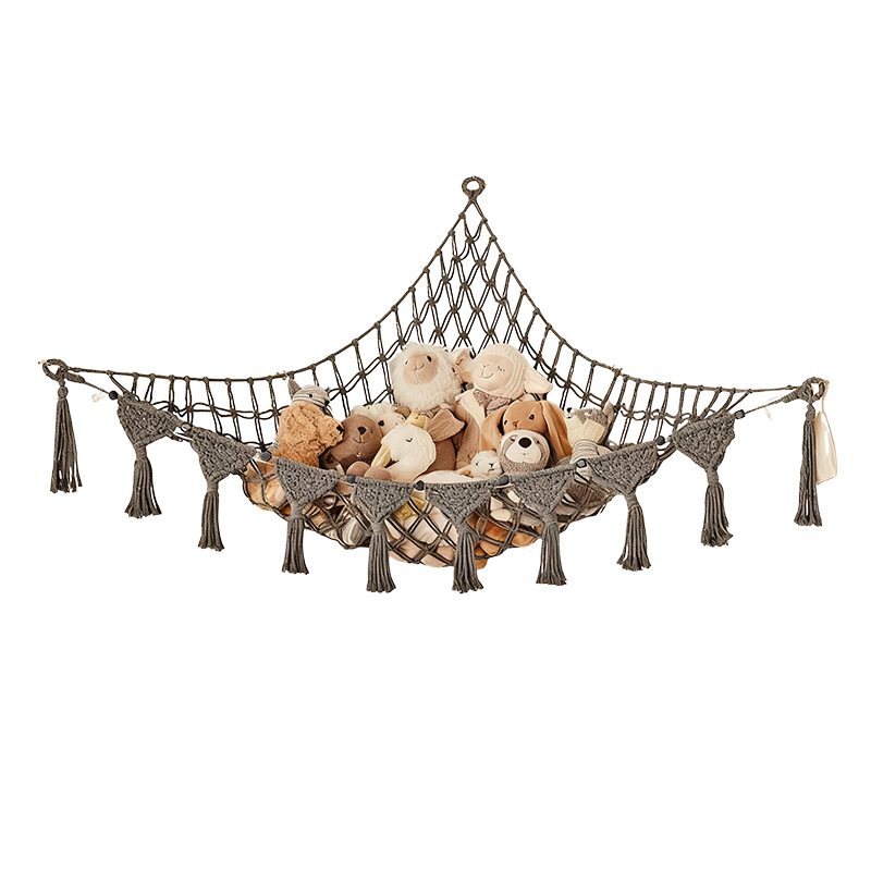 Cross-border hot-selling bulk wholesale Bohemian style handmade cotton rope children's room doll wall hanging triangular storage net bag