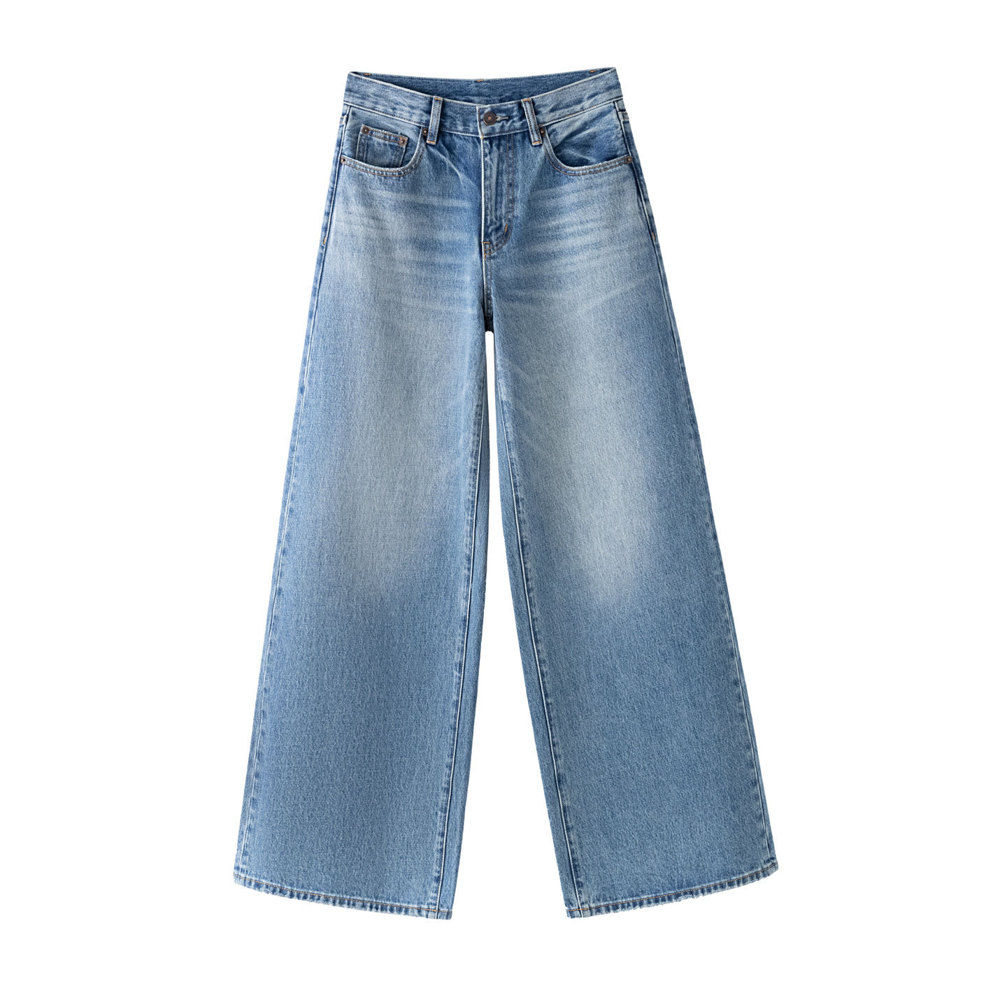 Spring 2026 High-waisted wide-leg light luxury jeans for women, washed pure cotton, petite straight floor-length pants for tall people