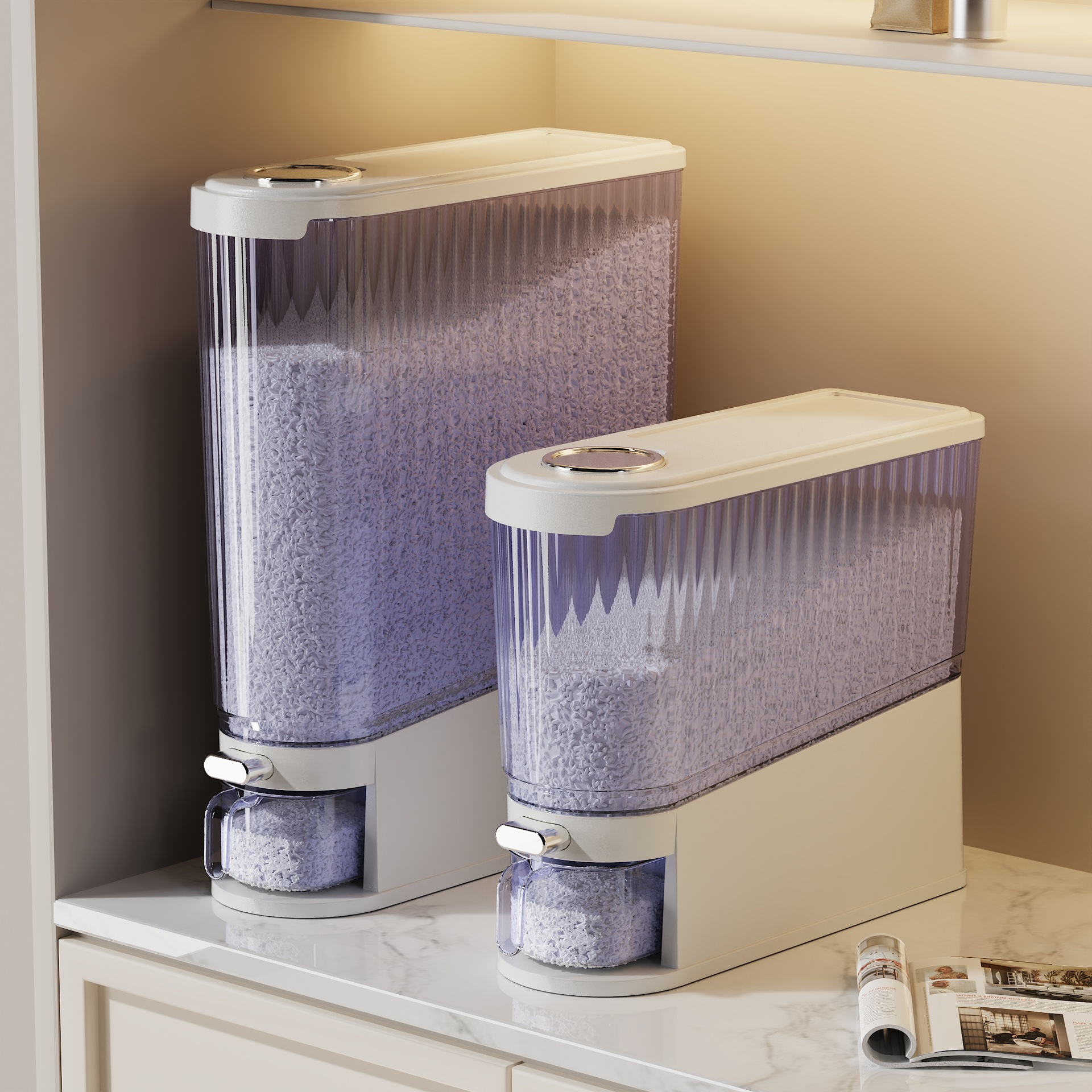 Household transparent slit rice bucket, food-grade insect-proof and moisture-proof sealed rice bucket storage box, rice flour storage tank