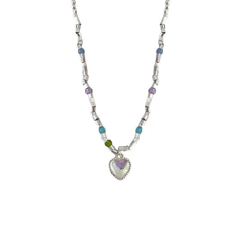 Beaded Heart Pendant Clavicle Chain for Women, 2026 New Trendy Niche Style Sweet and Elegant Design Bracelet and Earrings Wholesale
