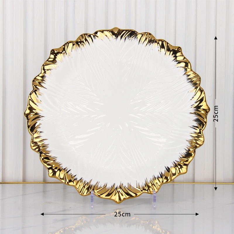 Luxury hotel ceramic tableware set, high-end gold-rimmed plates, steak plates, bowls, and plates, wholesale of Western cuisine.
