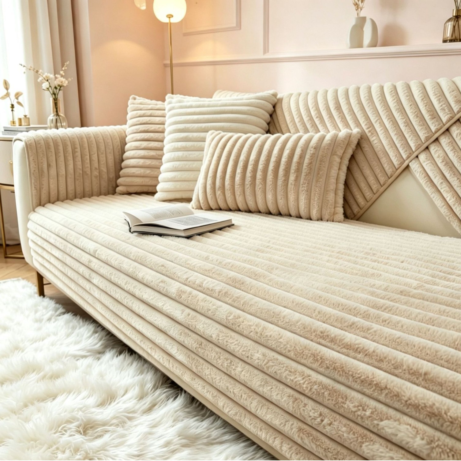New Flannel Sofa Cushions, Thickened, Premium Feel, Warm and Non-Slip, Full Coverage Fabric, Cross-Border Exclusive Supply