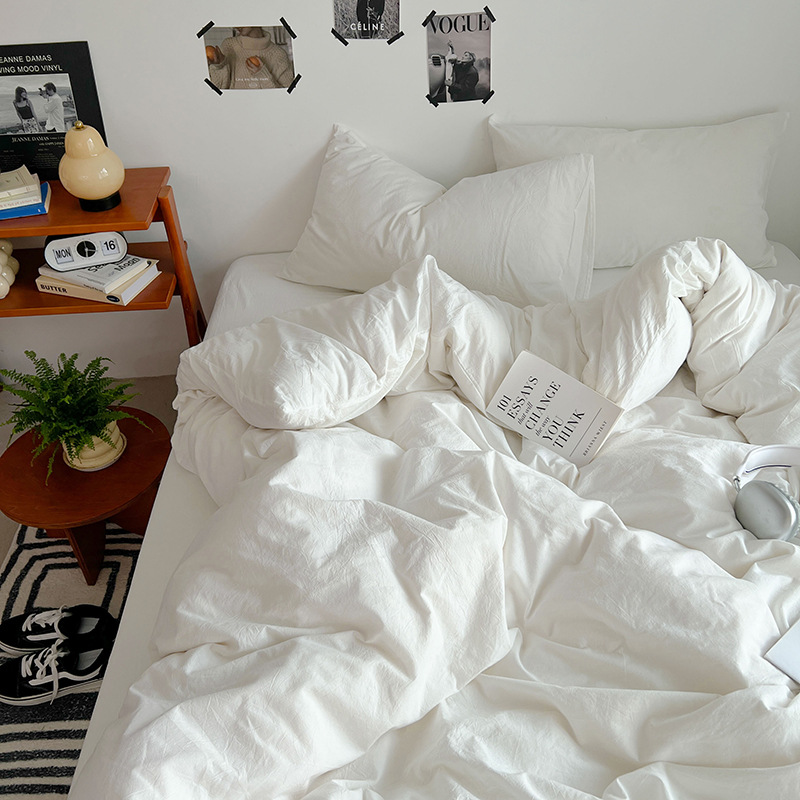 INS Feng Shui Washed Cotton Four-Piece Bedding Set, Class A Mother &amp; Baby Grade, Bedding Set, Student Dormitory Single Three-Piece Set