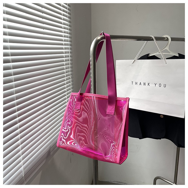 iridescent PVC laser-printed tote bag with custom logo printing, stylish transparent large-capacity gift bag, exhibition gift bag