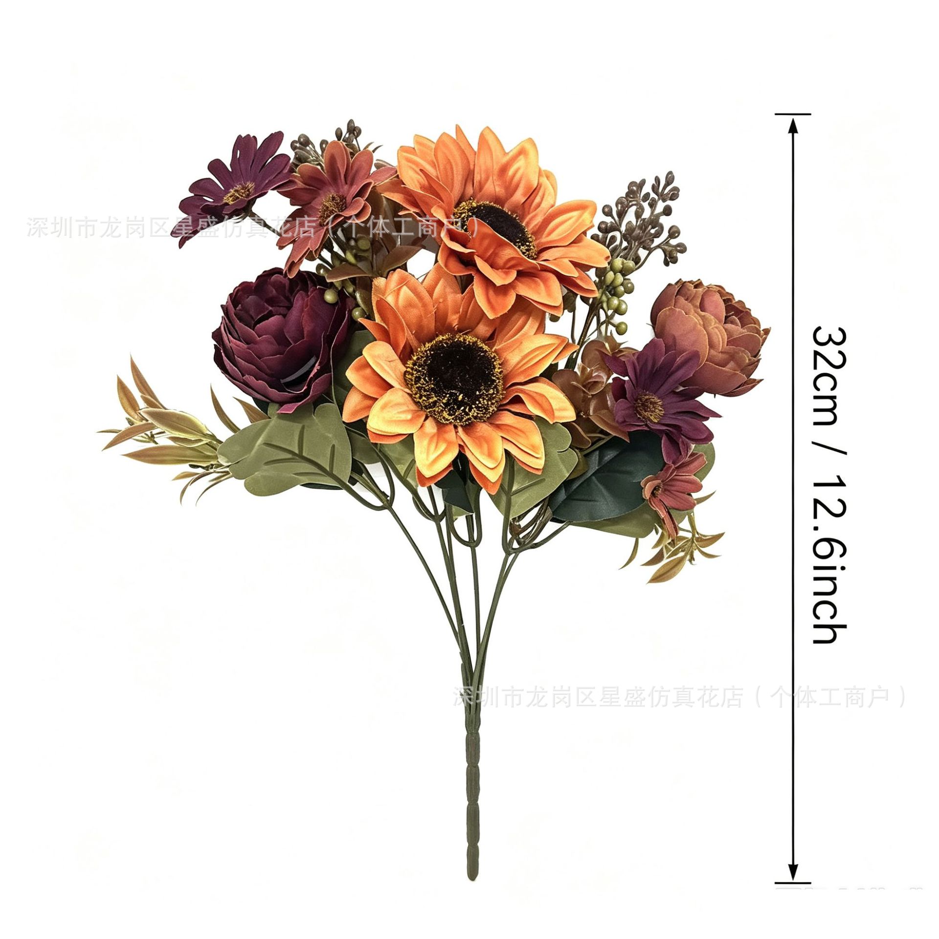 Cross-border Amazon autumn European-style sunflowers, peonies, eucalyptus artificial flowers, artificial flowers, wedding living room decoration flower arrangements