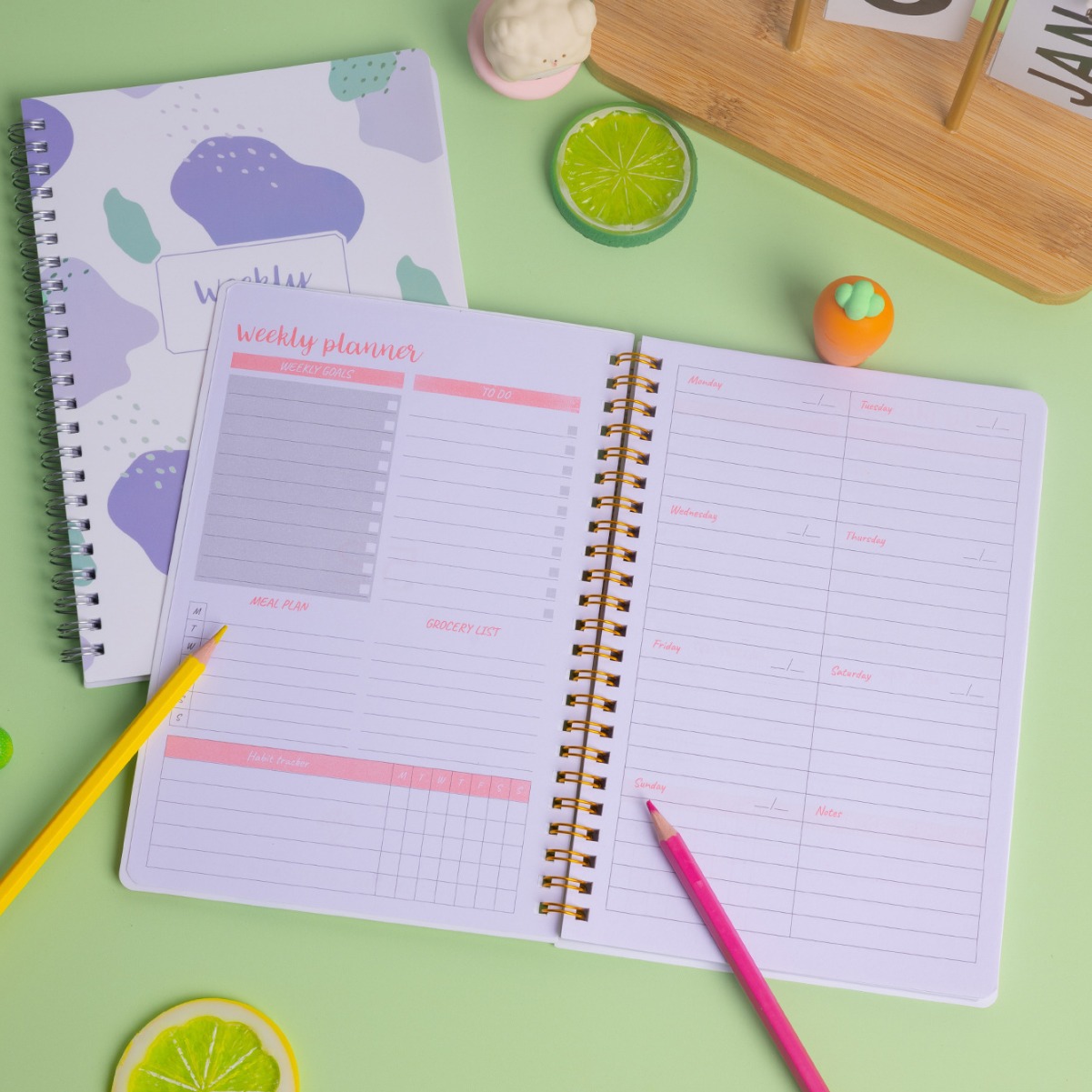 PP cover weekly journal coil notebook A5 cartoon coil weekly journal for high school students wholesale
