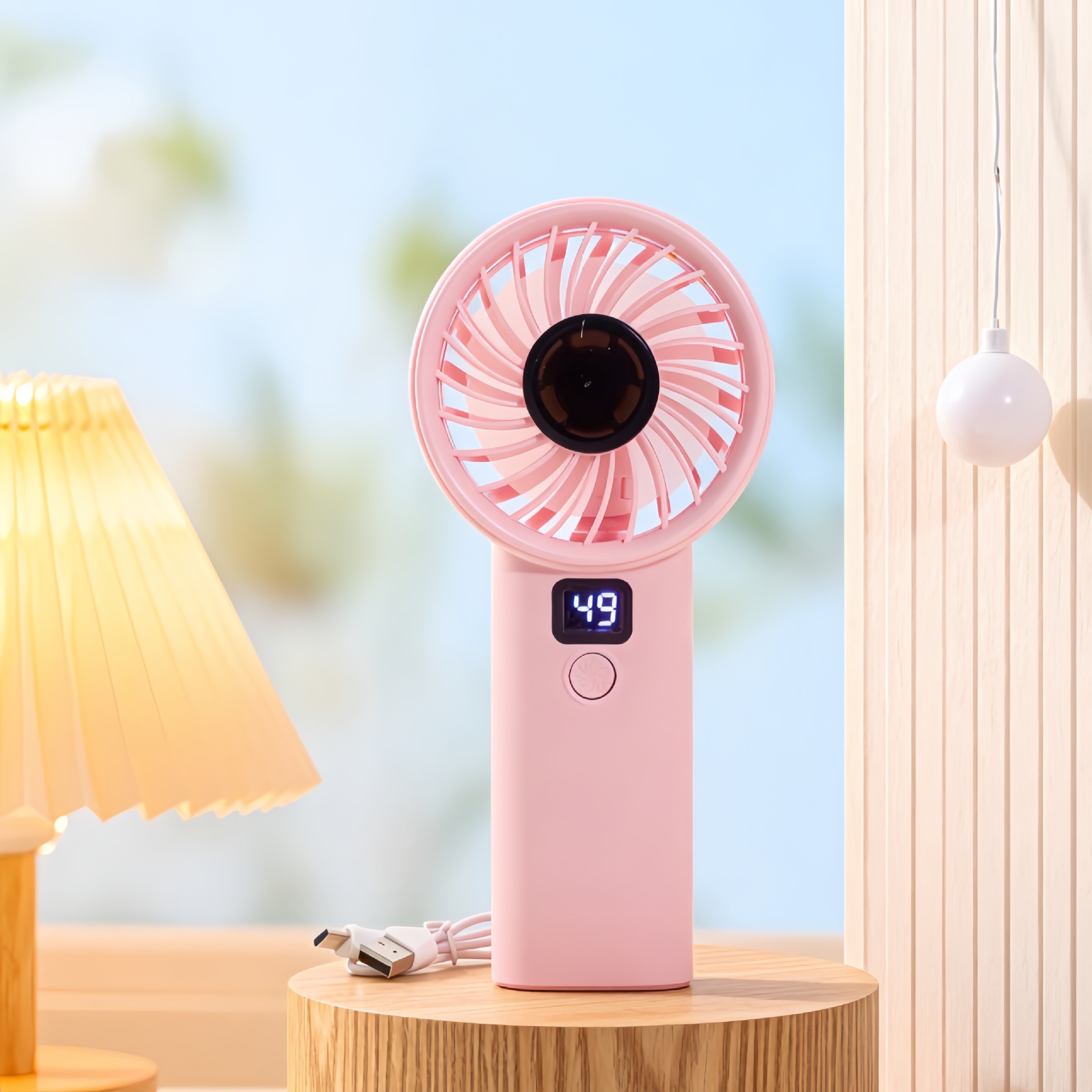2026 New Model Lightweight and Refreshing Three-Speed Handheld Fan with Base for Student Dormitories and Desktop Cooling