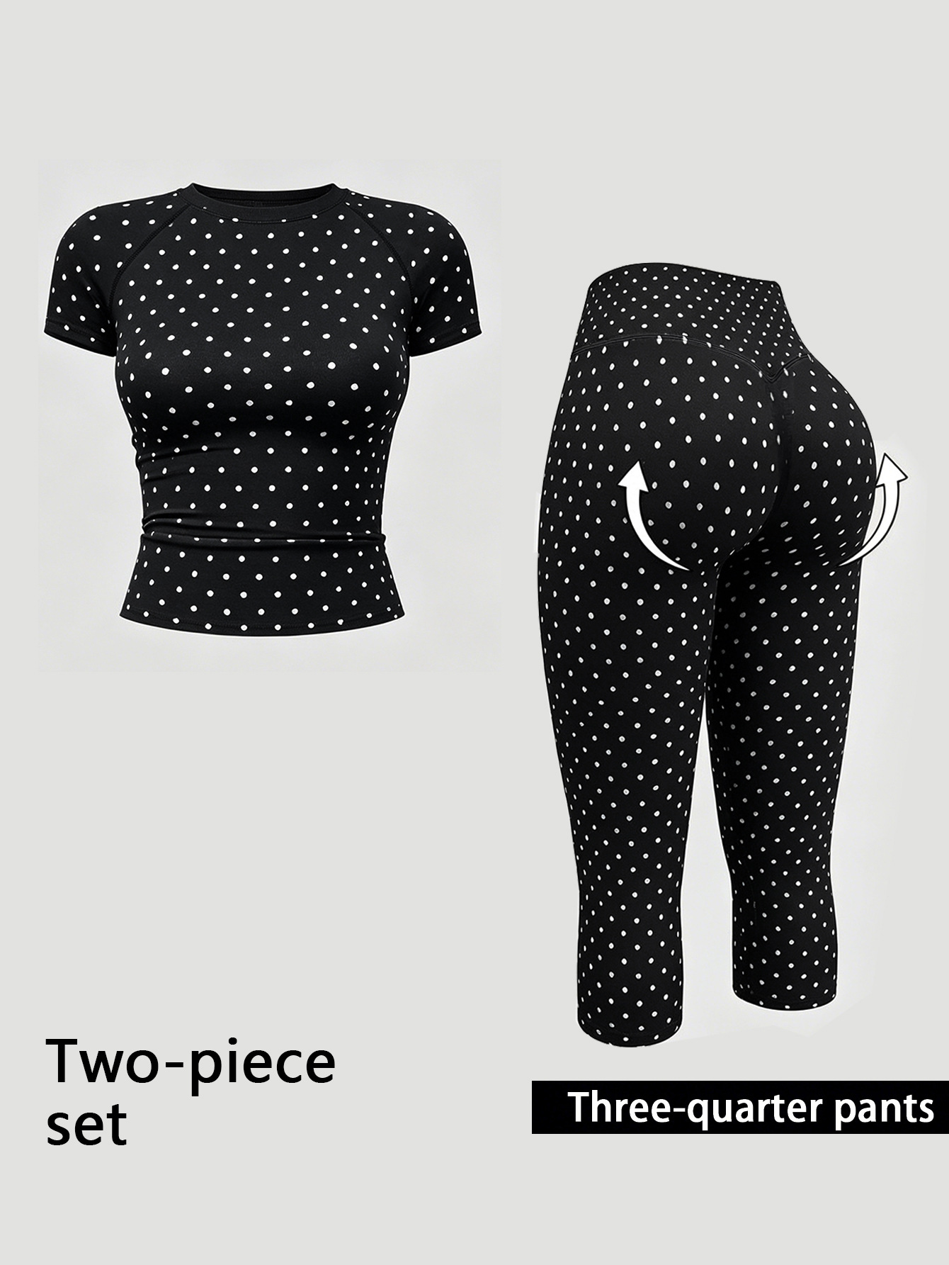 2026 New Cross-Border Polka Dot Yoga Suit Set for Women, Outdoor Casual Shopping Commute Fitness Wear, Two-Piece Set