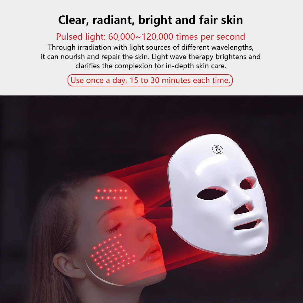 Cross-border, all-English LED seven-color spectrum beauty instrument, facial beauty mask, skin rejuvenation and iontophoresis device, phototherapy mask