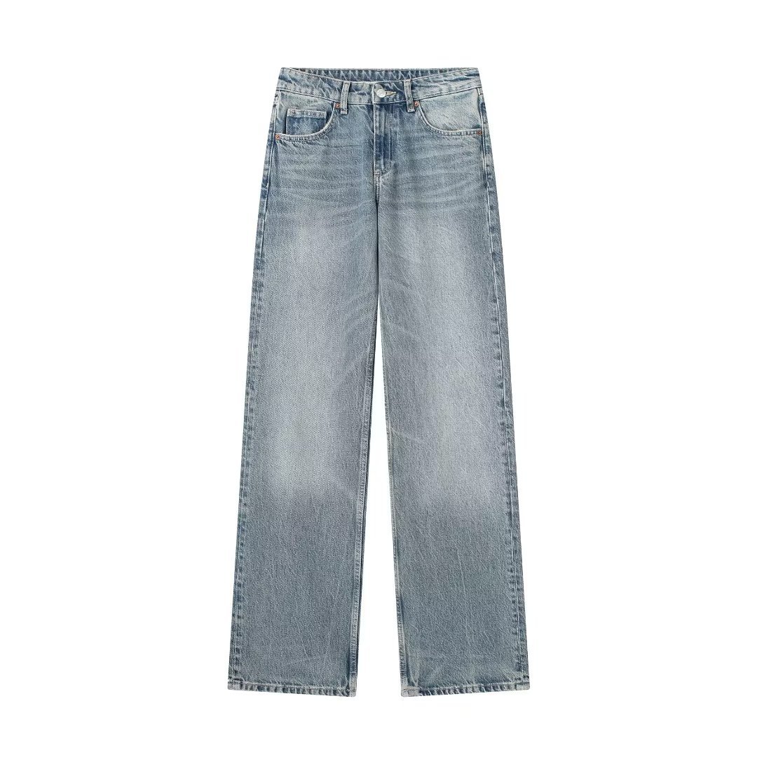 Foreign trade order! Autumn new collection: European and American cross-border women's casual wide-leg mid-waist long jeans 6045129