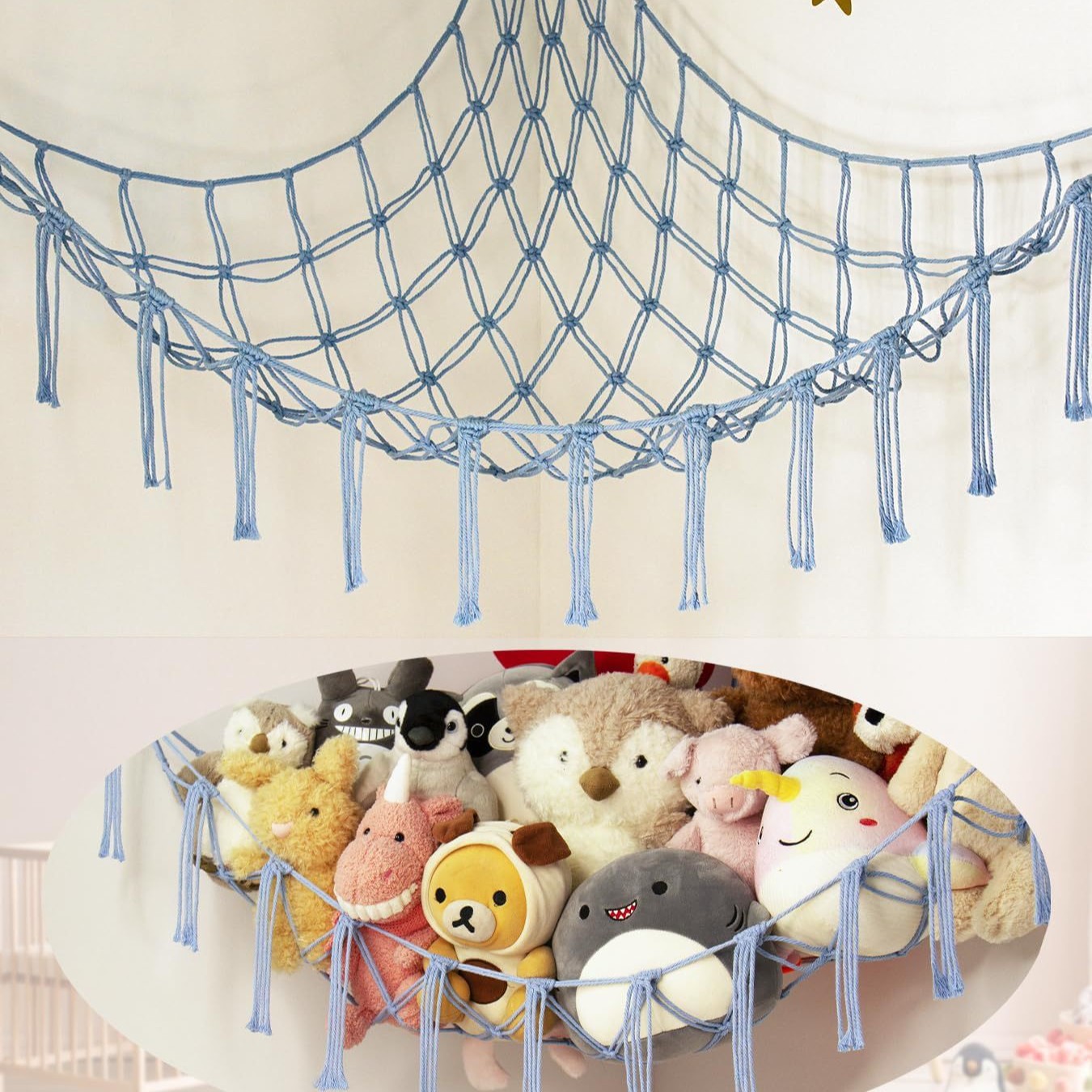 Triangle toy mesh bag cross-border supply baby room tapestry wall hanging bedroom room decoration stuffed toys hammock
