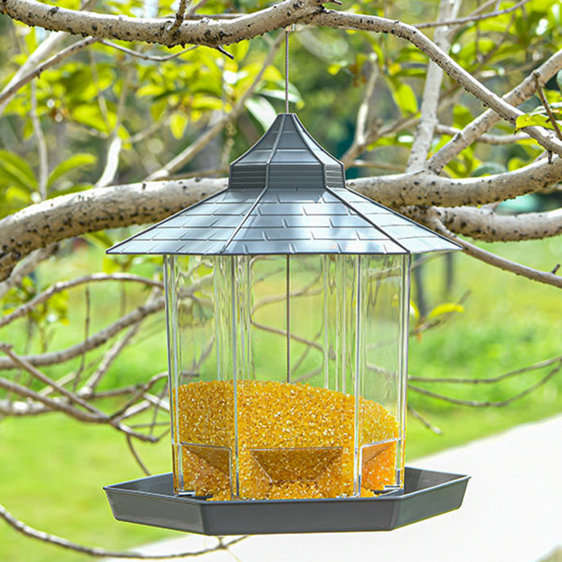 Bird feeder for outdoor birds, balcony, yard, and field, hanging automatic feeder, rainproof food box for mixed birds.