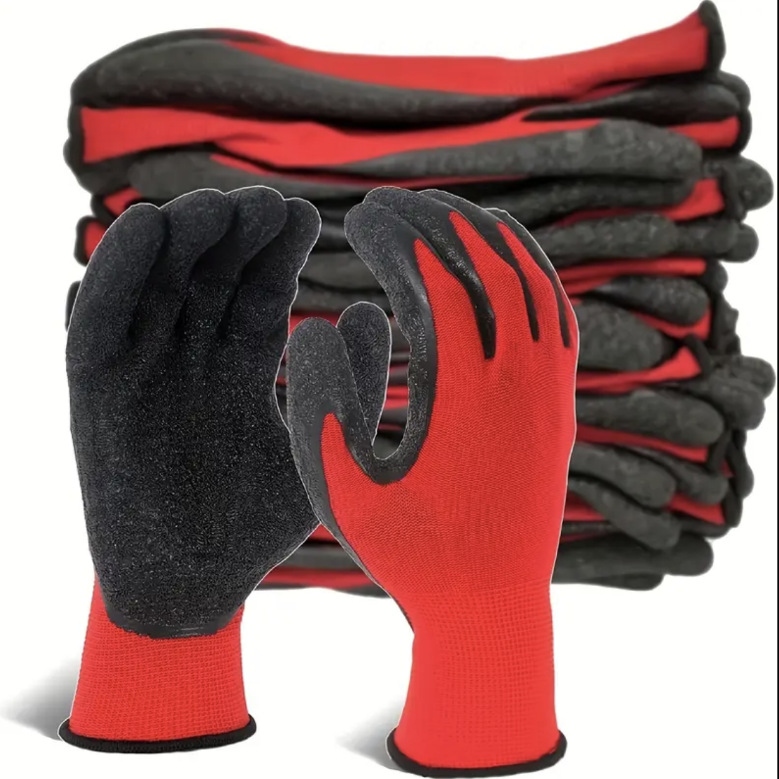 Export trade wrinkled gloves, labor protection, latex rubber, latex rubber, wear-resistant, anti-slip, waterproof, durable on construction sites