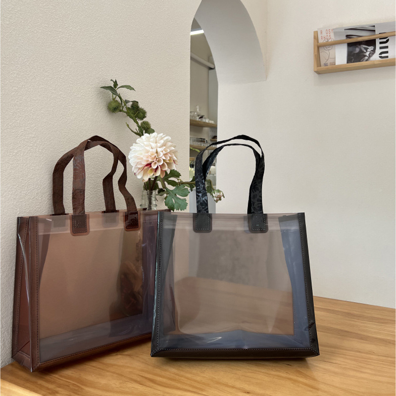 Black transparent tote bag, green composite plastic bag, PVC packaging bag, clothing shopping bag, gift box