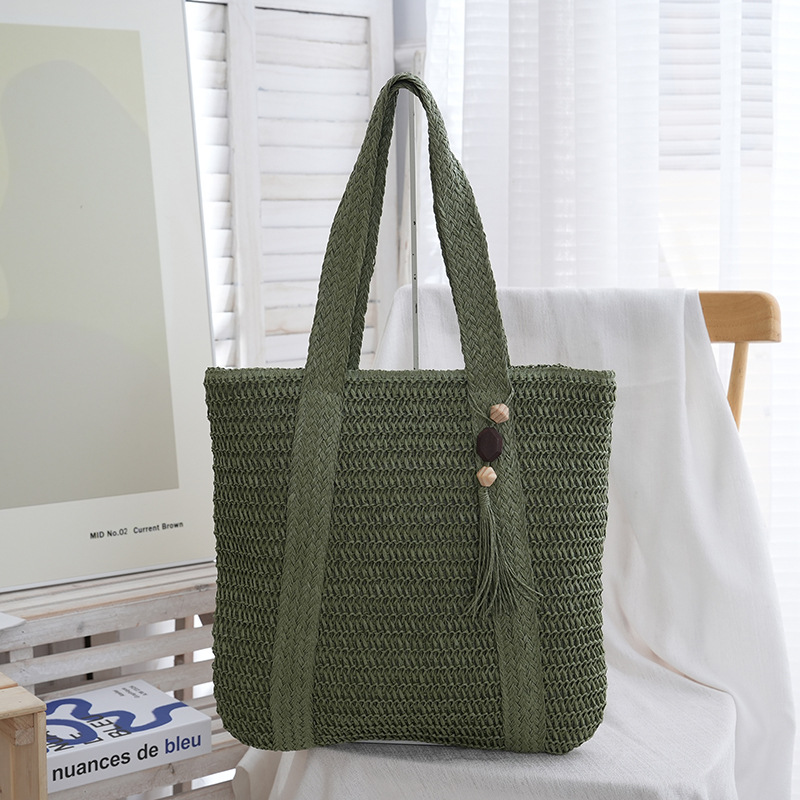 Popular cross-border beach bag, simple, large capacity, lightweight woven bucket bag, straw fashion tote/shoulder bag.