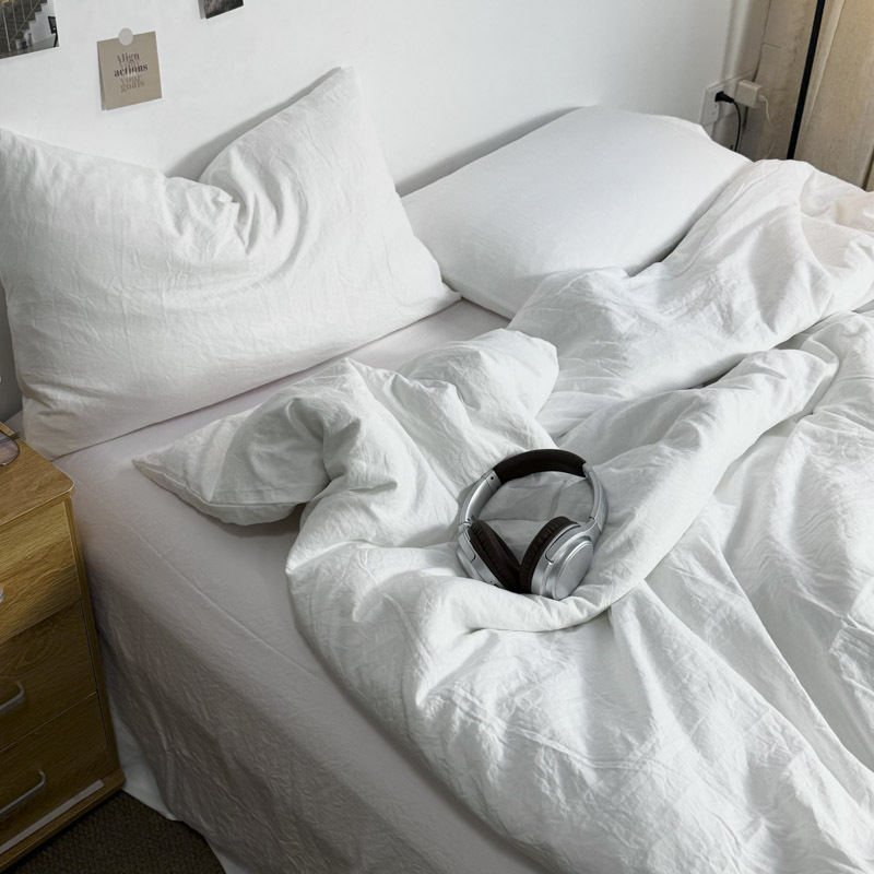 High-grammage washed cotton solid color simple four-piece bed sheet and duvet cover student dormitory three-piece set group purchase live broadcast drop shipping