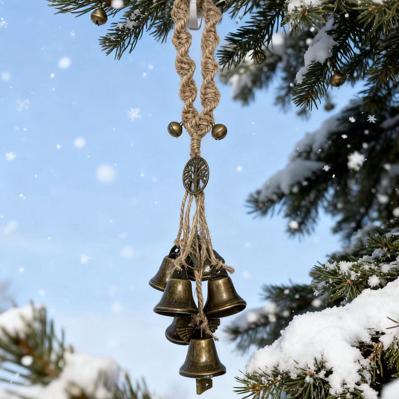 Cross-border hot-selling handmade hemp rope woven wind chime pendant/witch bell decoration/witch blessing bell