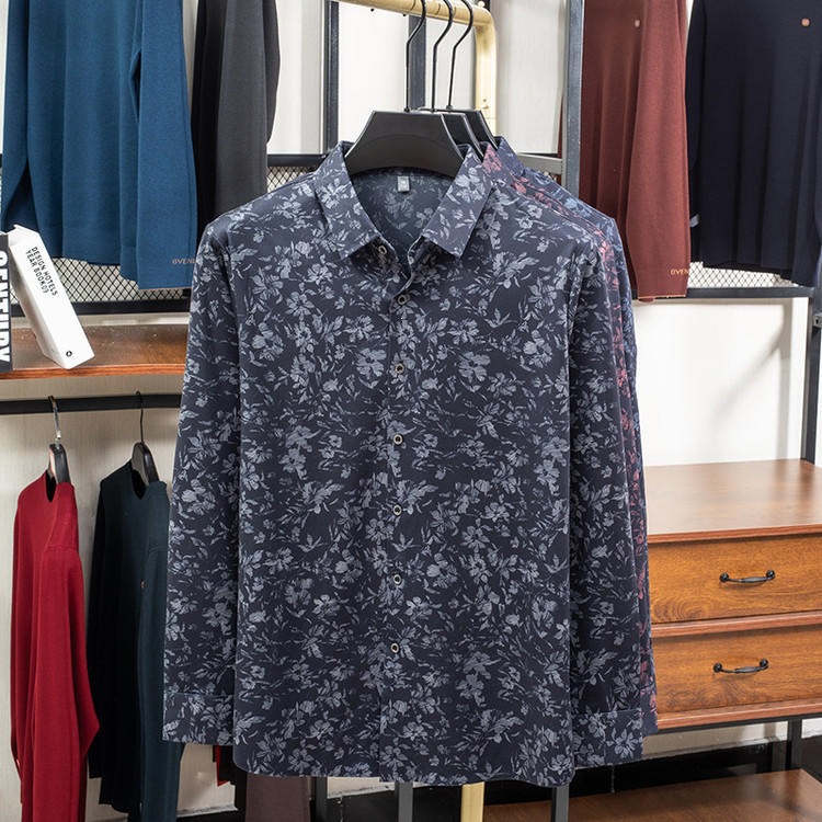 The new men's long-sleeved floral shirt for Spring and Autumn 2025, a fashionable, seamless, casual and trendy shirt with a lapel for young people. It's a cool and stylish shirt
