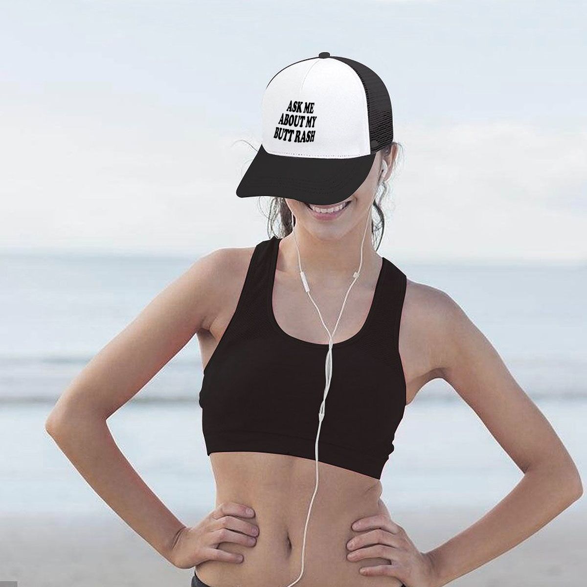 Casual Black White Adjustable Mesh Trucker Hat