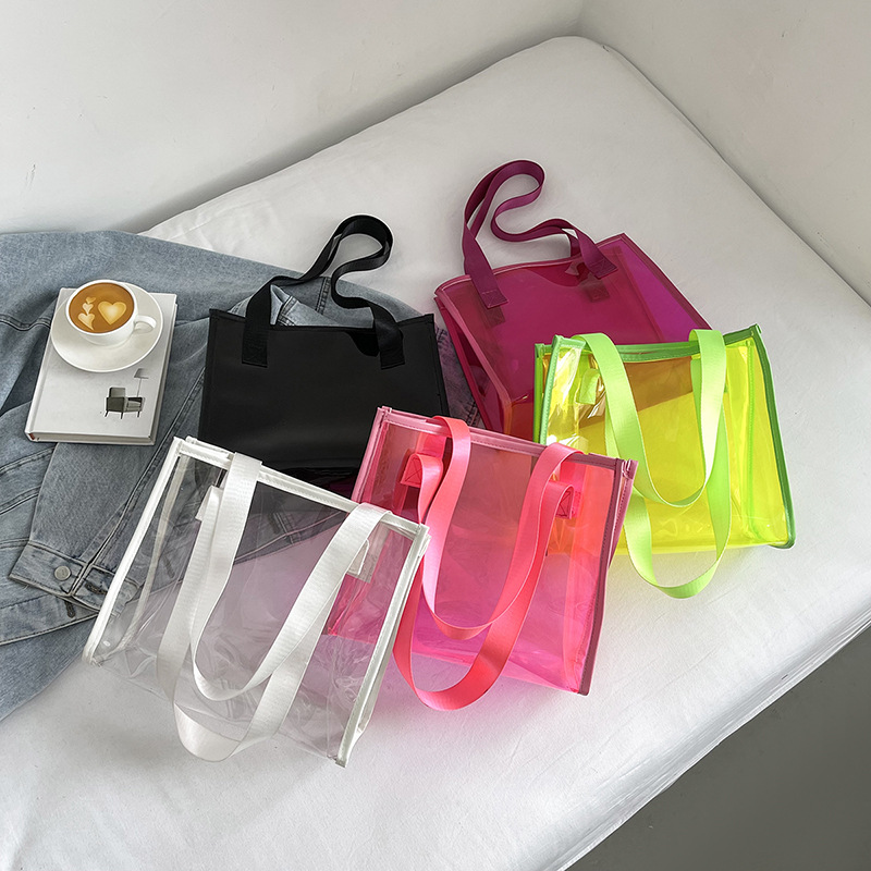 Large capacity transparent women's bag, new 2025 style, trendy, versatile, fashionable shoulder bag, tote bag, jelly bag.