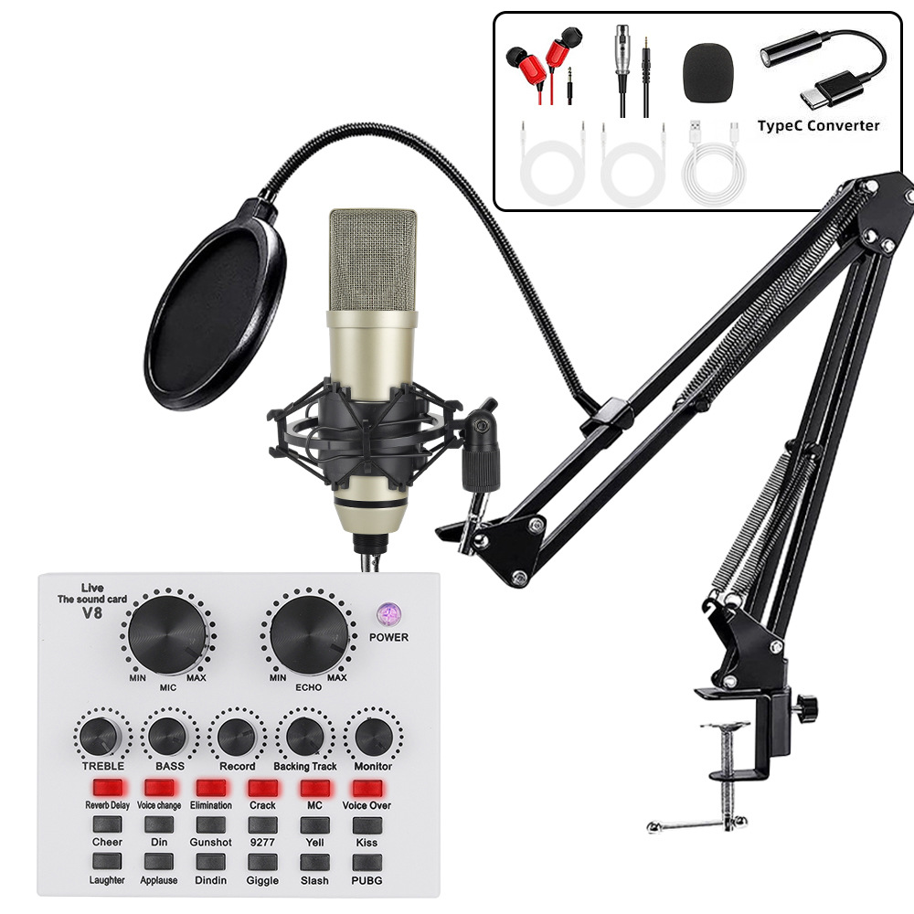 Cross-border U87 condenser microphone V8S Middle East English sound card computer USB cantilever bracket live streaming kit