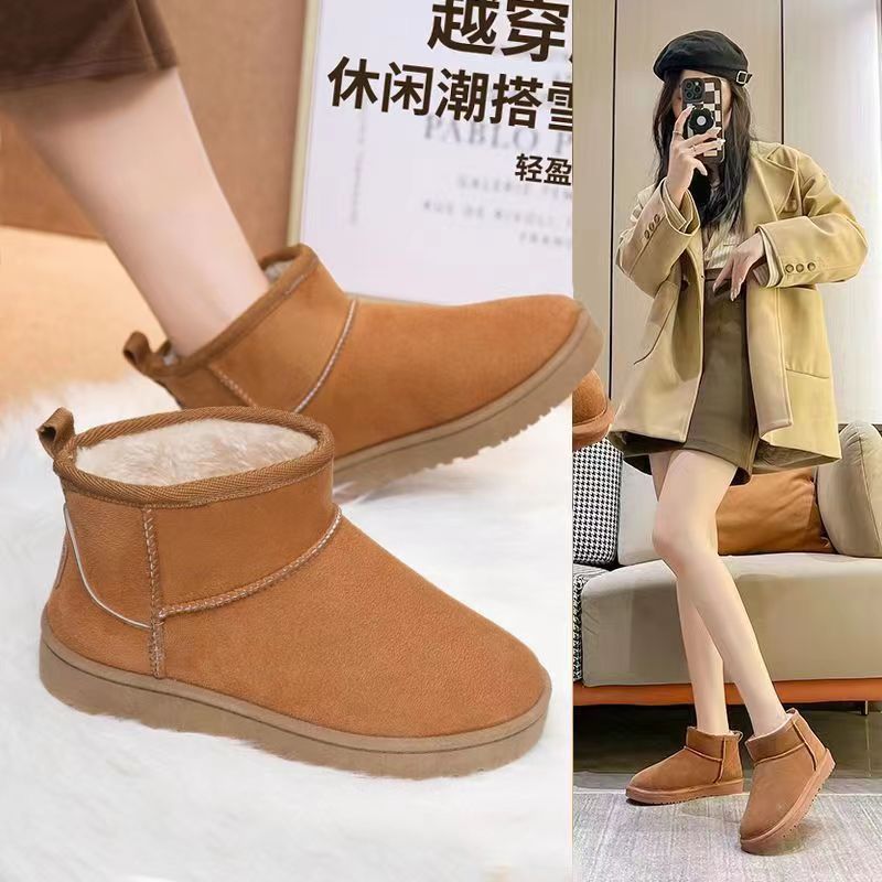 Winter new style snow boots, large-sized export flat short leg, Northeast cotton shoes for men with added fleece and thickened warmth, snow boots for women