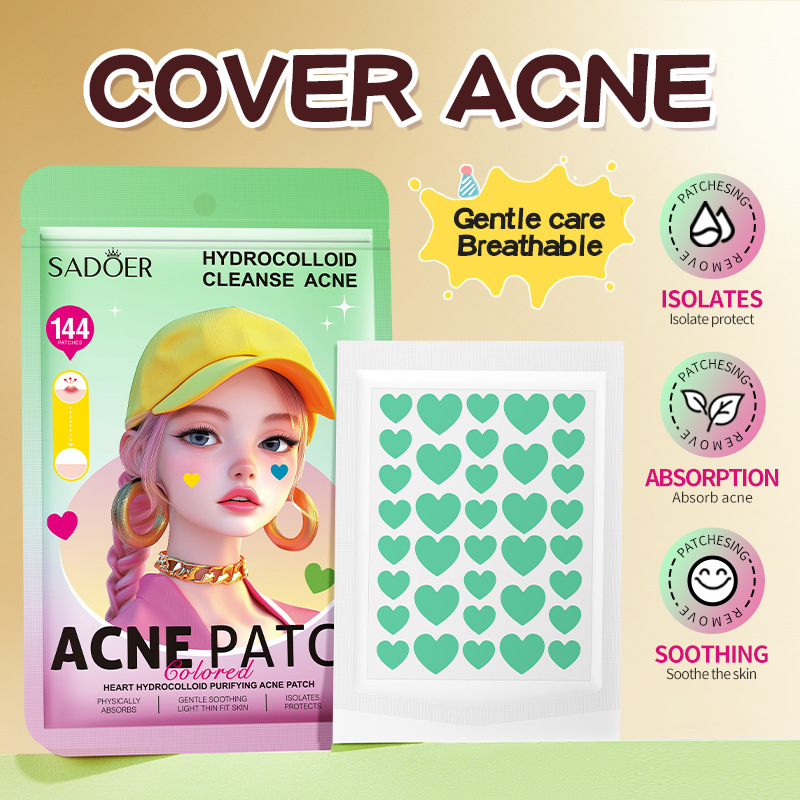 SADOER Heart-Shaped Hydrocolloid Acne Patches (144 patches) - Student Acne Patches - Cross-Border Wholesale