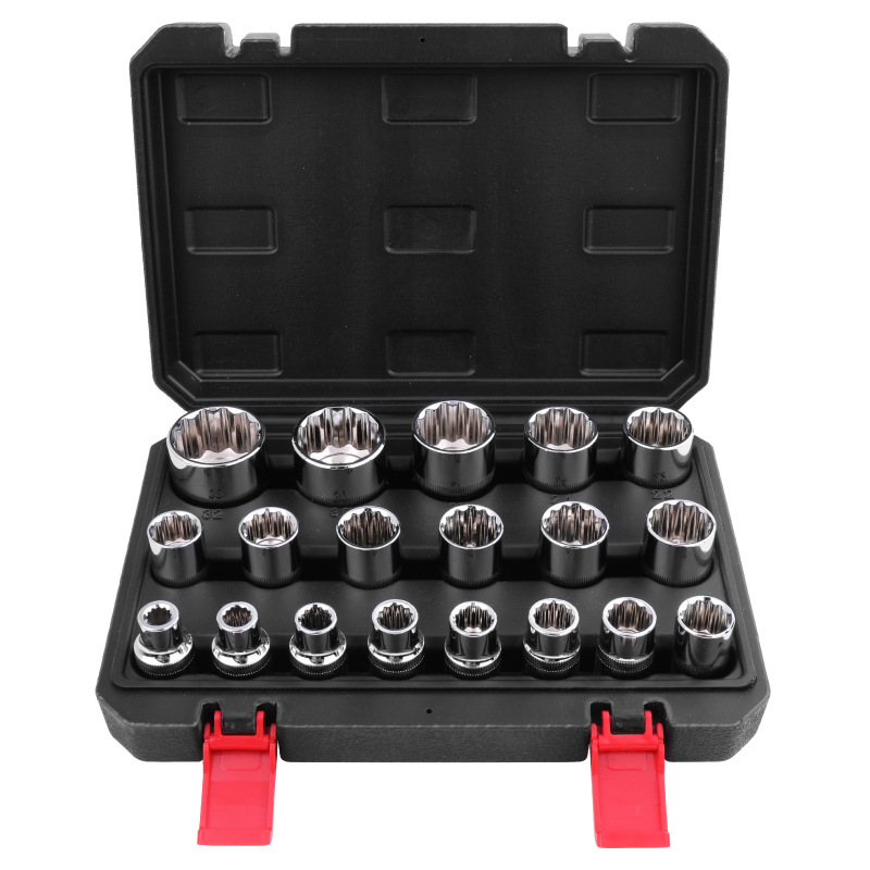 19-piece plum blossom socket set, 12-angle and 6-angle plum blossom socket heads, 1/2 electric wrench, long socket, flower Angle socket