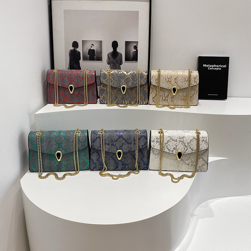 Snake print women's bag, cross-border bags, 2026 new European and American retro chain bag, women's shoulder crossbody small square bag