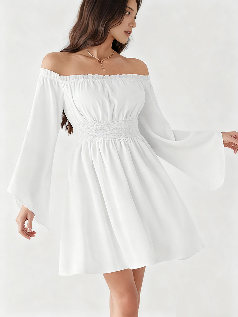 Amazon Women's Dresses 2025 New Sexy European and American Style Short-Sleeved Dress Sexy Off-Shoulder Dress