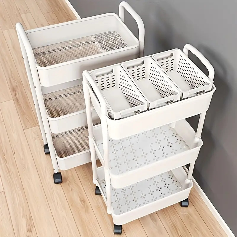 Small stroller storage rack, floor-standing unit for kitchen and bedroom, multi-layer baby snack rack, portable bathroom/toilet storage rack.