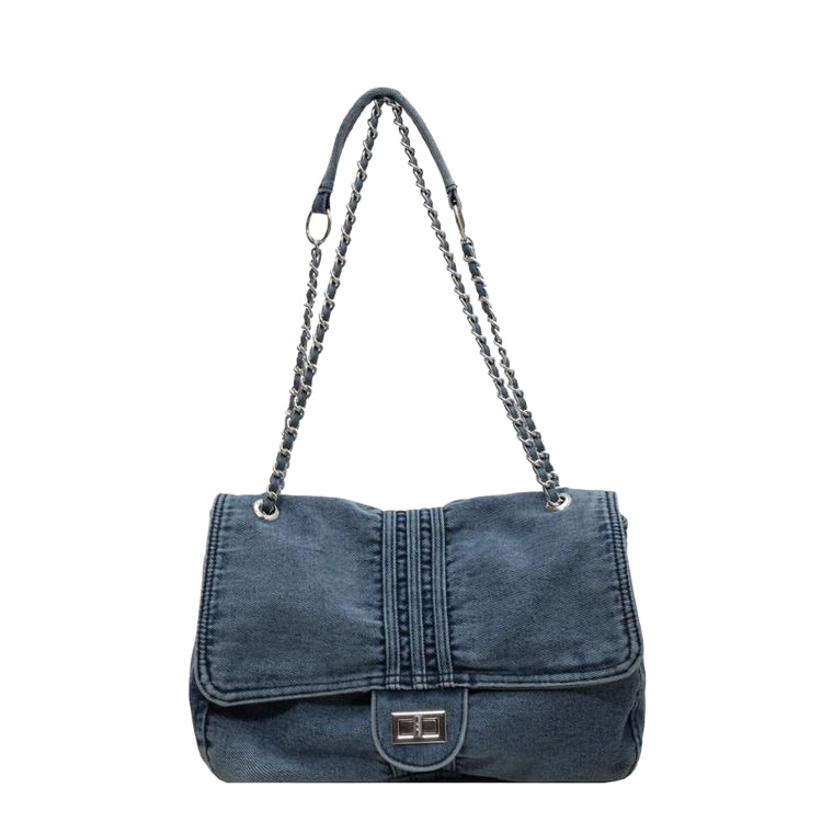 Korean style high-end denim underarm bag for women, fashionable and versatile for summer, chain strap, everyday commuting, shoulder tote bag.
