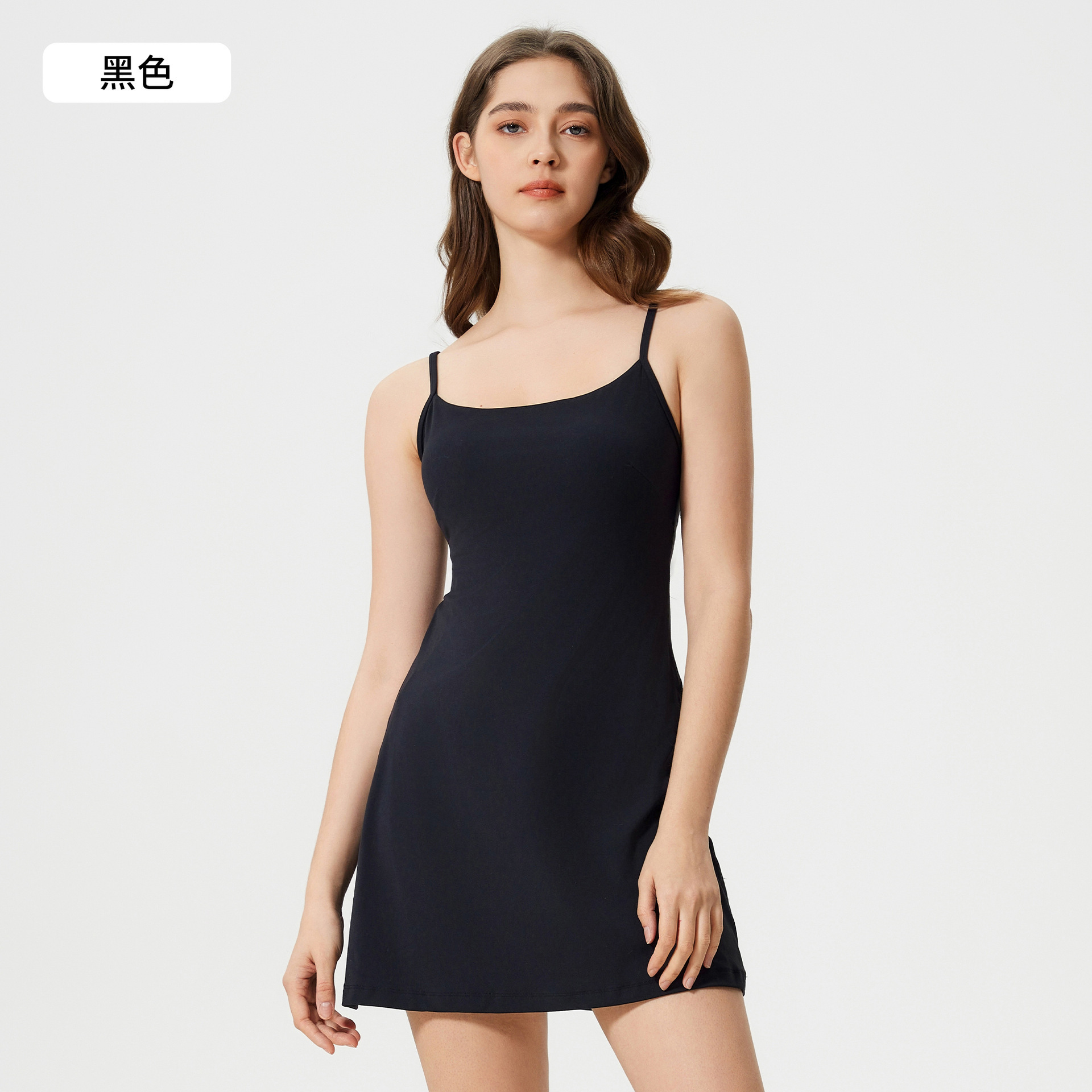 lu's sexy backless halter dress for women with A nude feel and an A-line cut with inner lining. It's a fitness, yoga and tennis dress