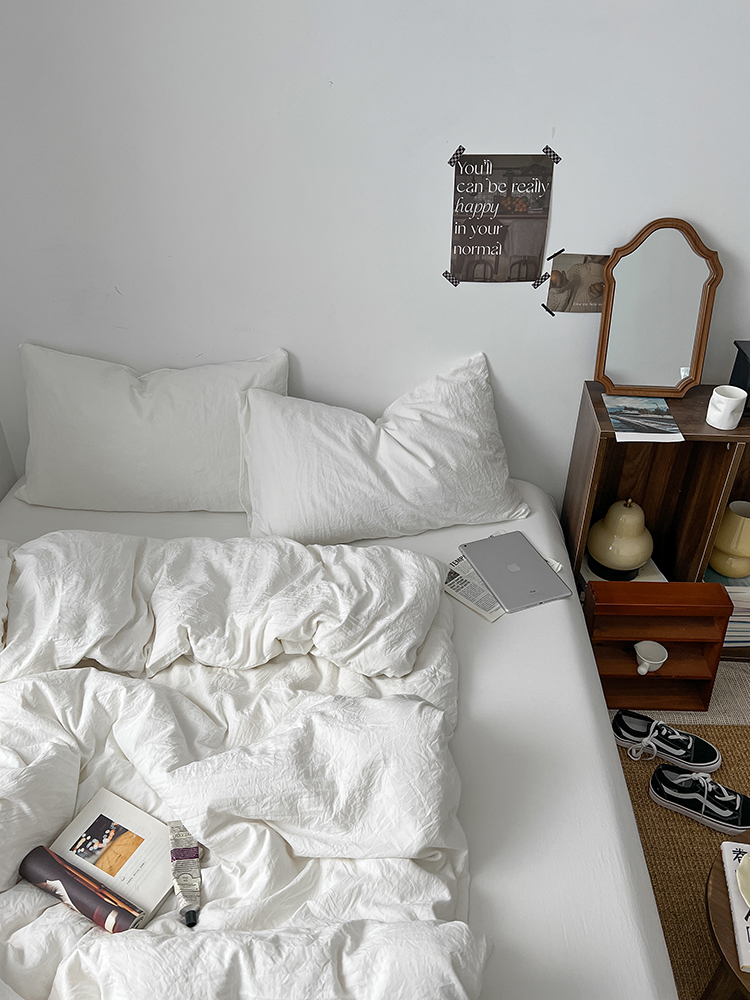 Japanese Wabi-sabi style | Four-piece cotton bedding set, pure cotton black bed sheet, student three-piece set, high-end feel