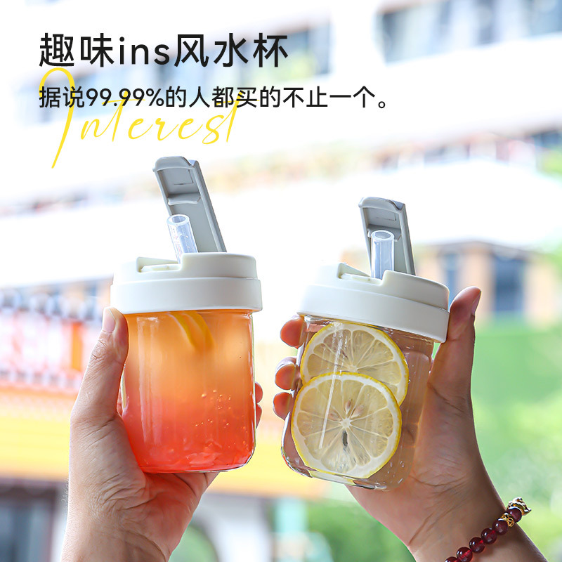 Customized wholesale of cute and portable drinking cups for girls, students and children, one lid, double drinking cups, straws, direct drinking glass cups
