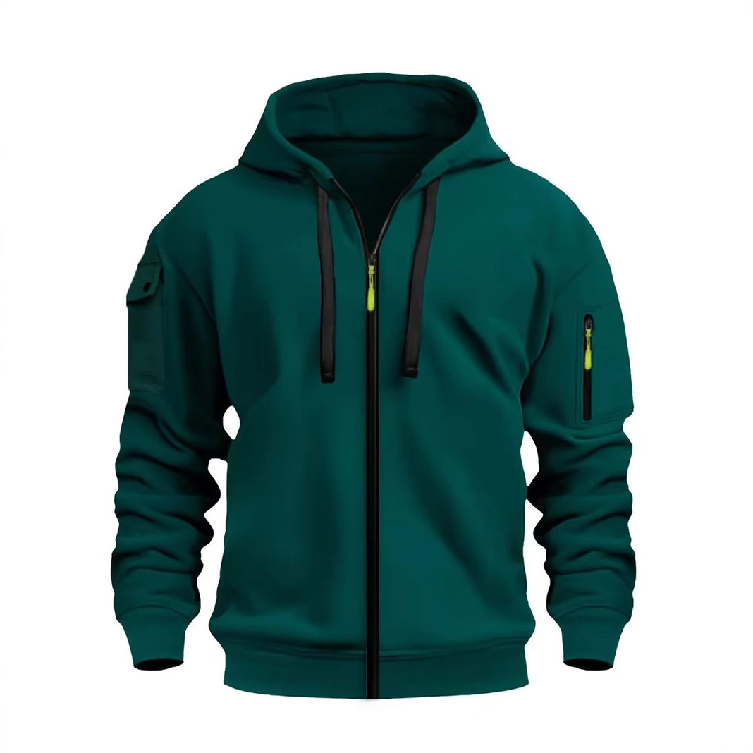 Cross-border Spring and Autumn men's hoodie, zipper multi-pocket embroidered badge pullover, sporty and casual hoodie