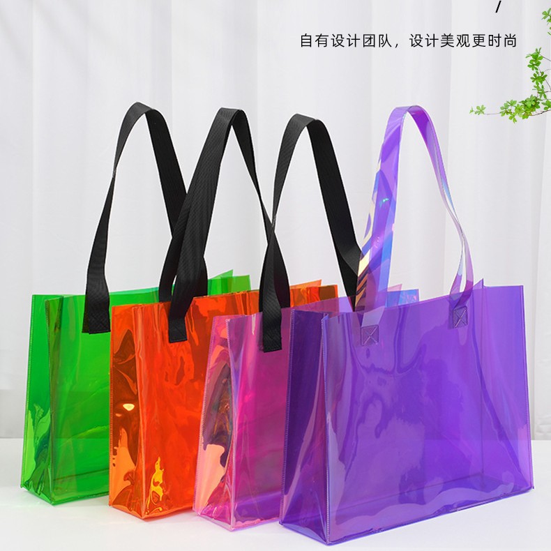 Customized transparent PVC gift bags, high-end clothing store tote bags, waterproof, large capacity, stylish women's shoulder bags