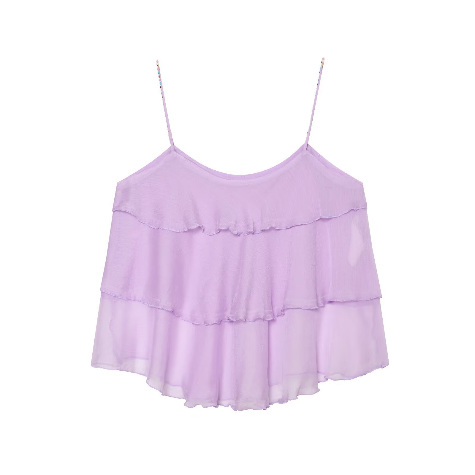 Cross-border European and American women's clothing, AliExpress best-selling fashionable French sexy beaded shoulder strap short top