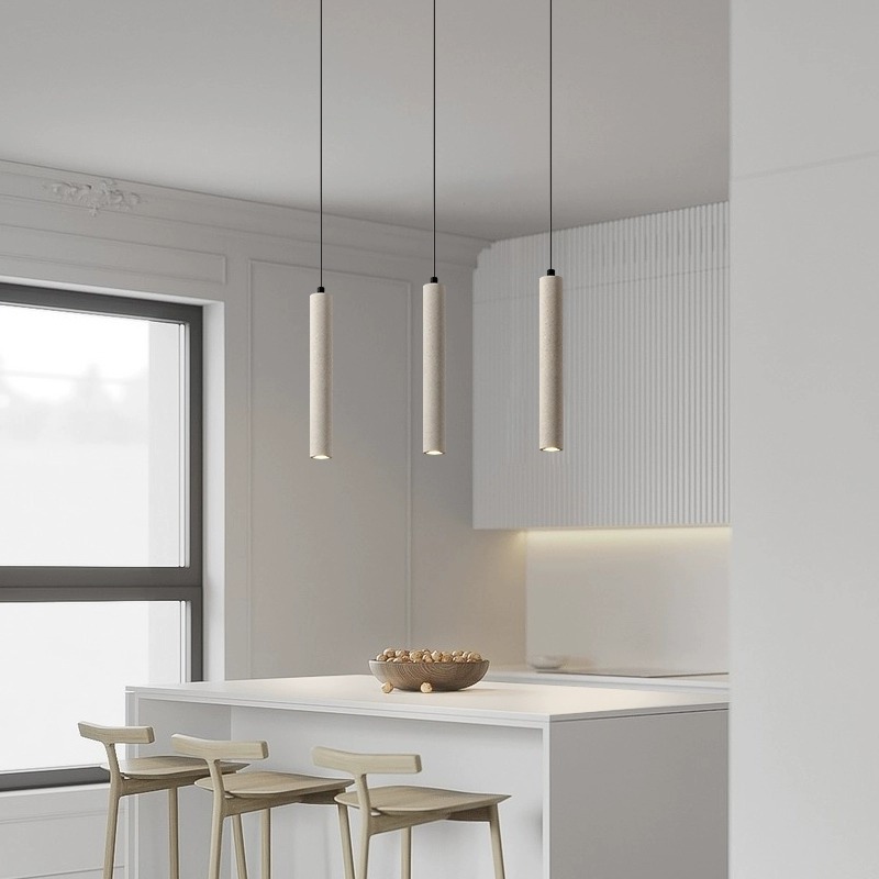 Designer's creative and personalized restaurant bar counter spotlight, cement terrazzo slender strip minimalist decorative small pendant lamp