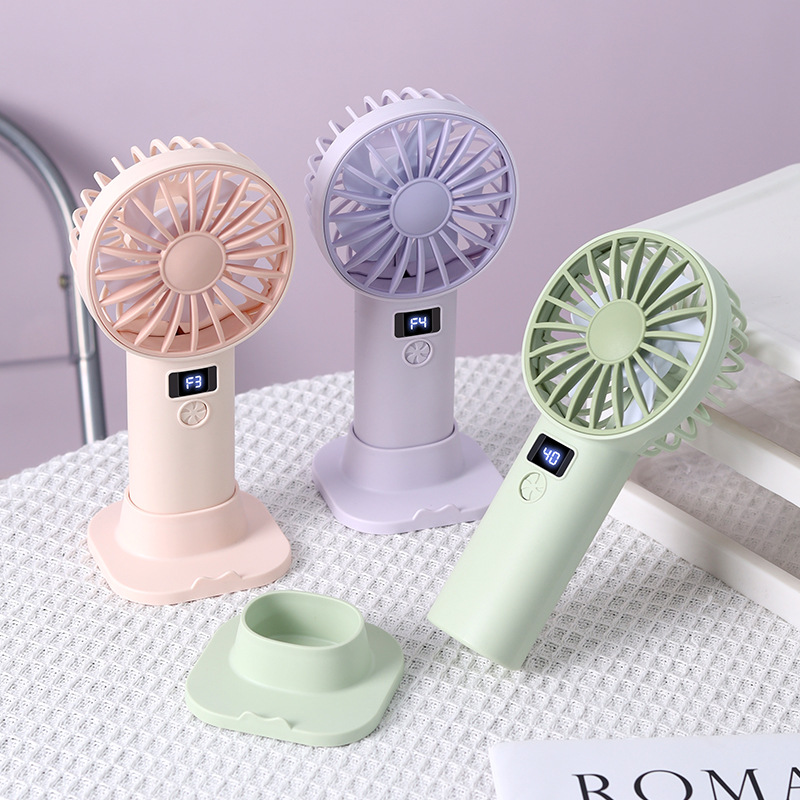 Desktop handheld fan, USB rechargeable, digital display mini fan, portable phone holder, upright mini fan