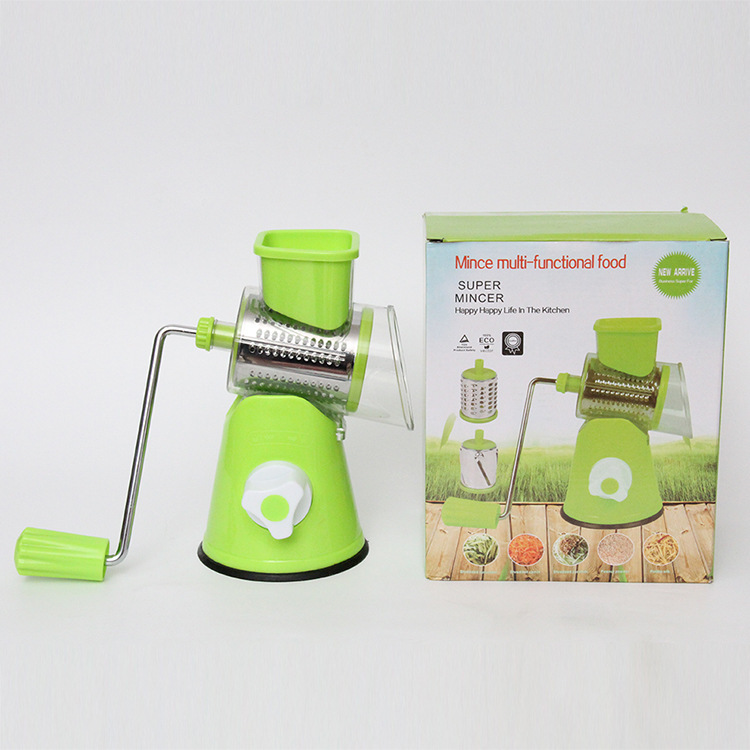 Multi-functional hand-cranked vegetable cutter, cross-border drum rotary slicer, kitchen household manual grater and slicer, potato