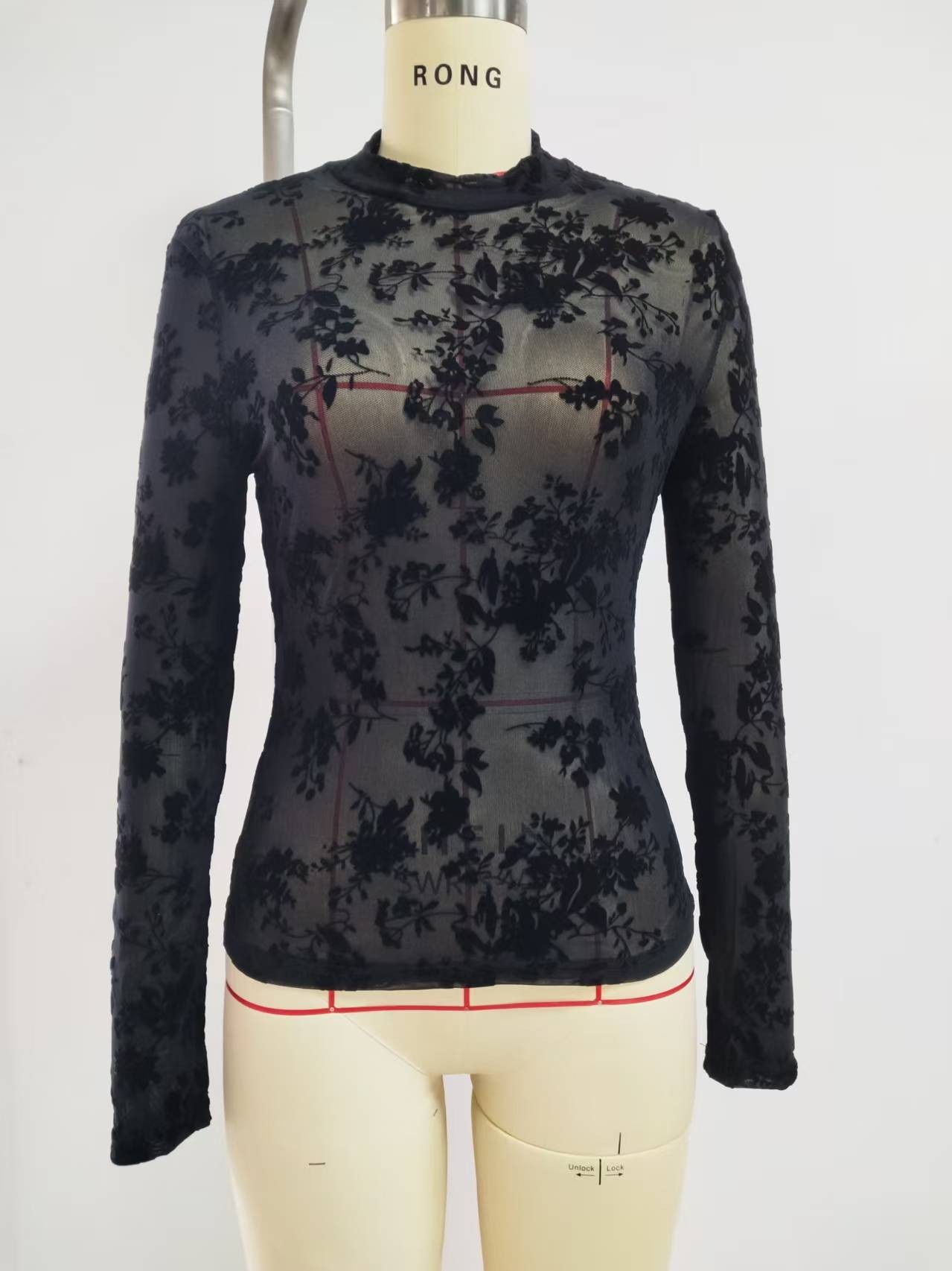 Cross-border foreign trade women's clothing 2024 New style Spicy Girl mesh see-through T-shirt, slim and pure, short and sexy long-sleeved top