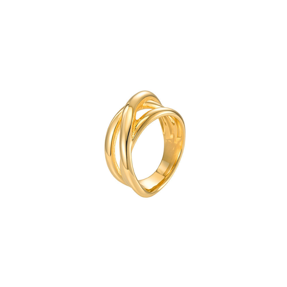 European and American minimalist style fashionable commuter women's stainless steel gold-plated ring with a high-end twisted texture and multiple styles of combination rings