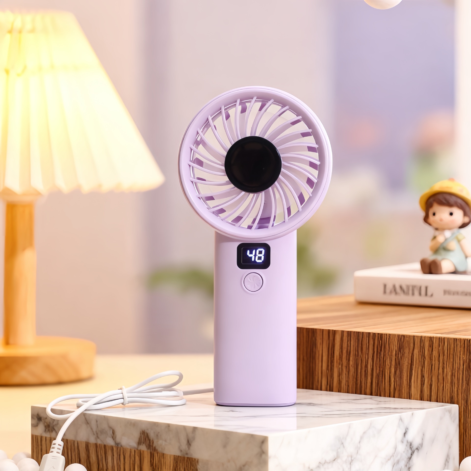 2026 New Model 99-Speed Digital Display Handheld Fan with Stepless Speed Adjustment, Outdoor Portable Charging Base, Desktop Mini Fan